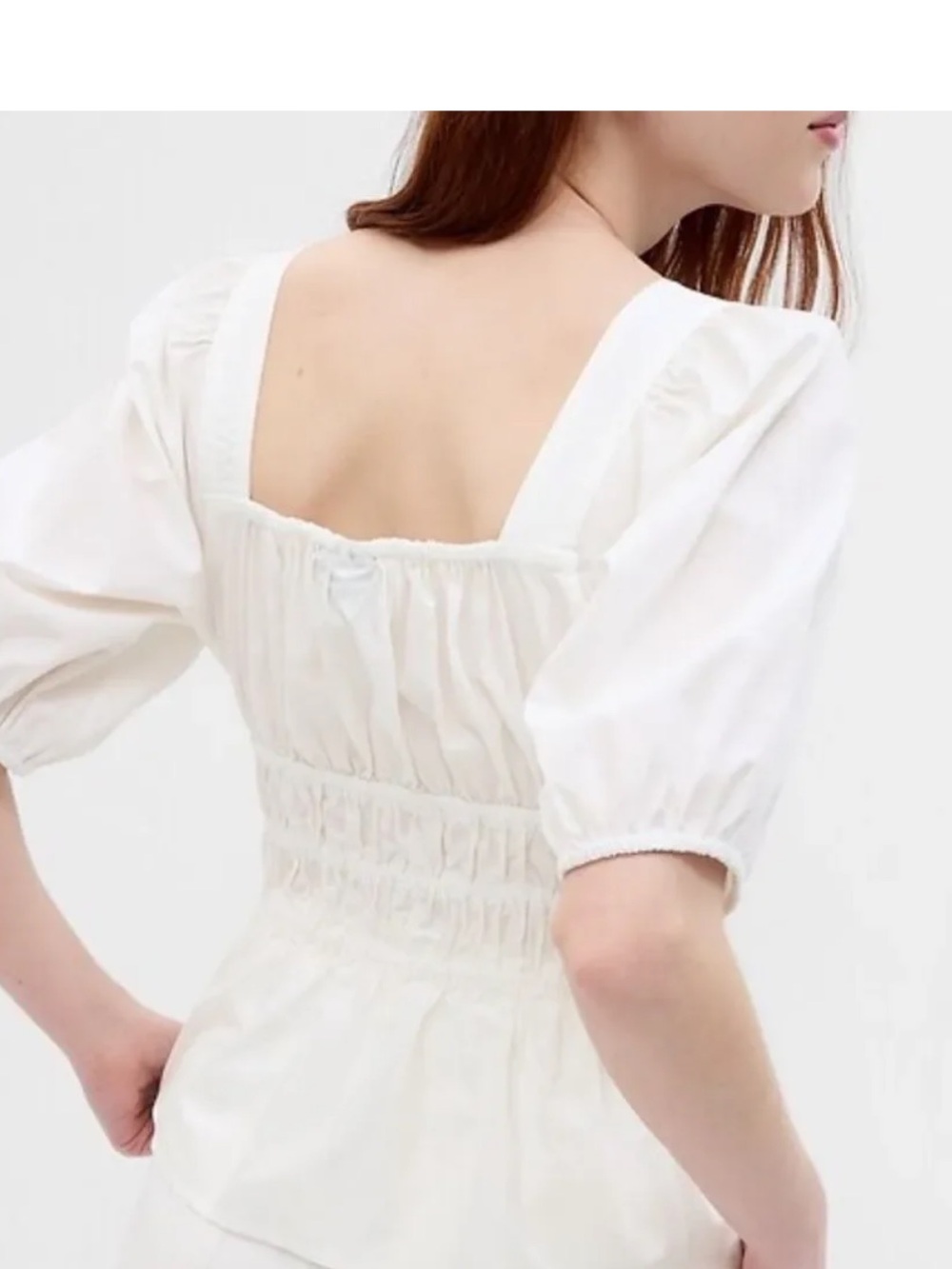 GAP White Smocked Peplum Puff-Sleeve Top - Picture 2 of 6